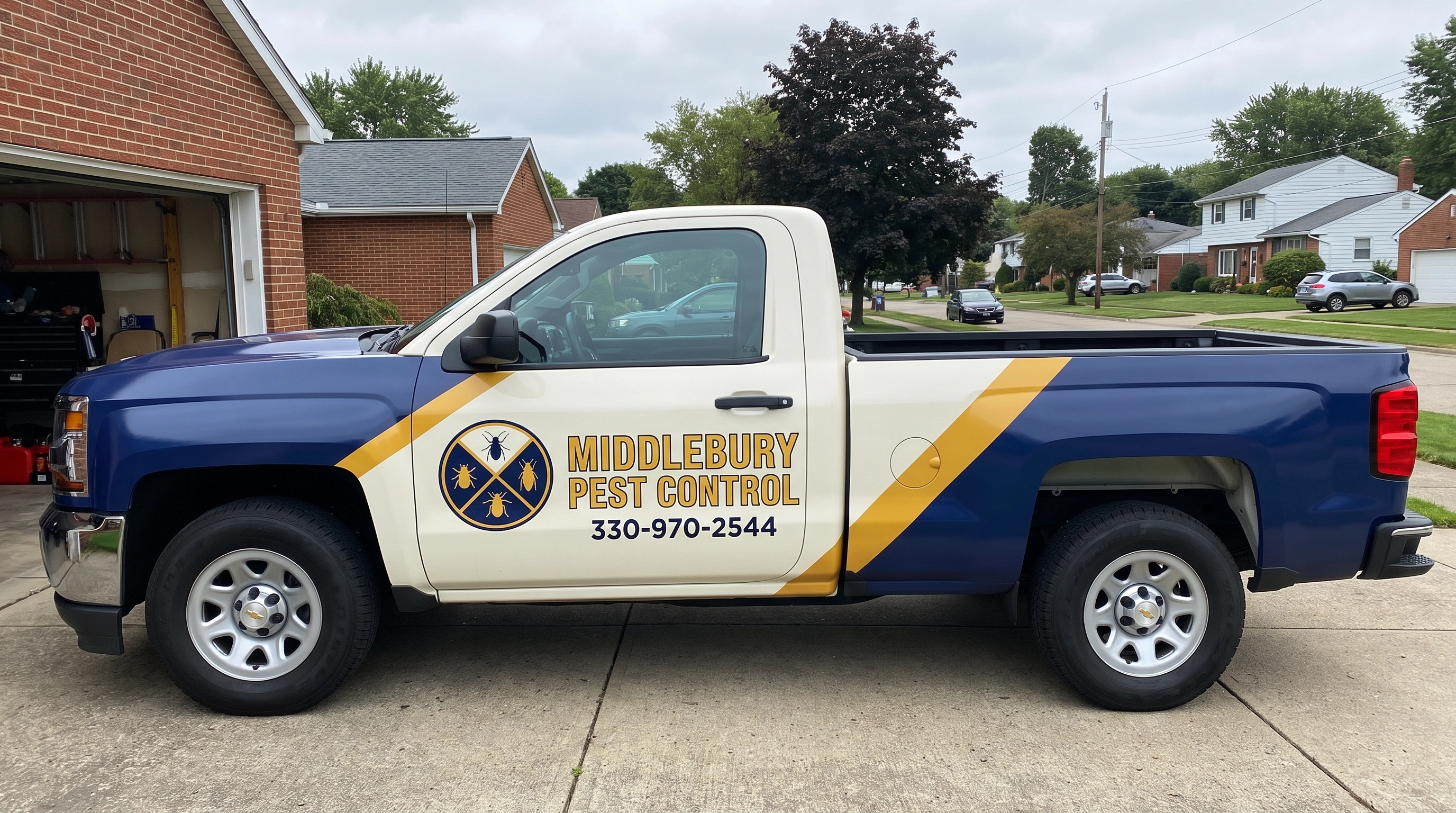 Middlebury Pest Control technician treating an Akron, OH home for pests